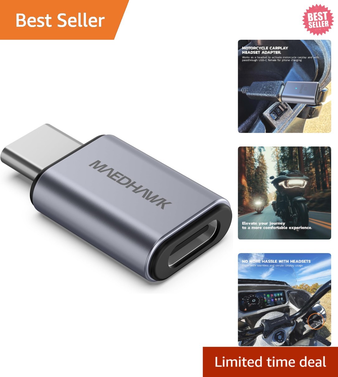 CarPlay Activation Bluetooth Adapter for Motorcycles - USB-C Charging Capability