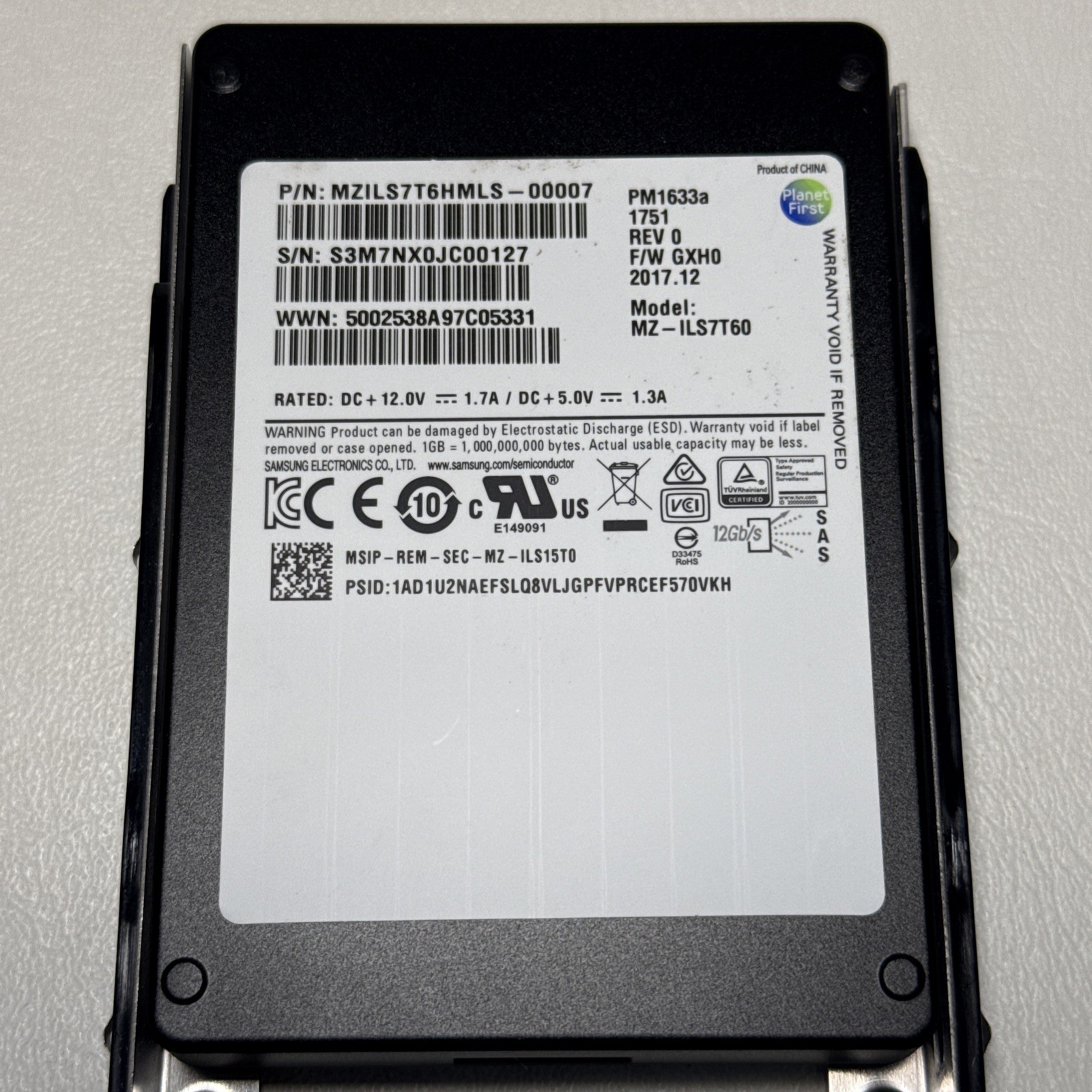 Samsung 2.5" PM1633a 7.68TB SAS 12G SSD SOLID STATE ENTERPRISE DRIVE MZ-ILS7T60