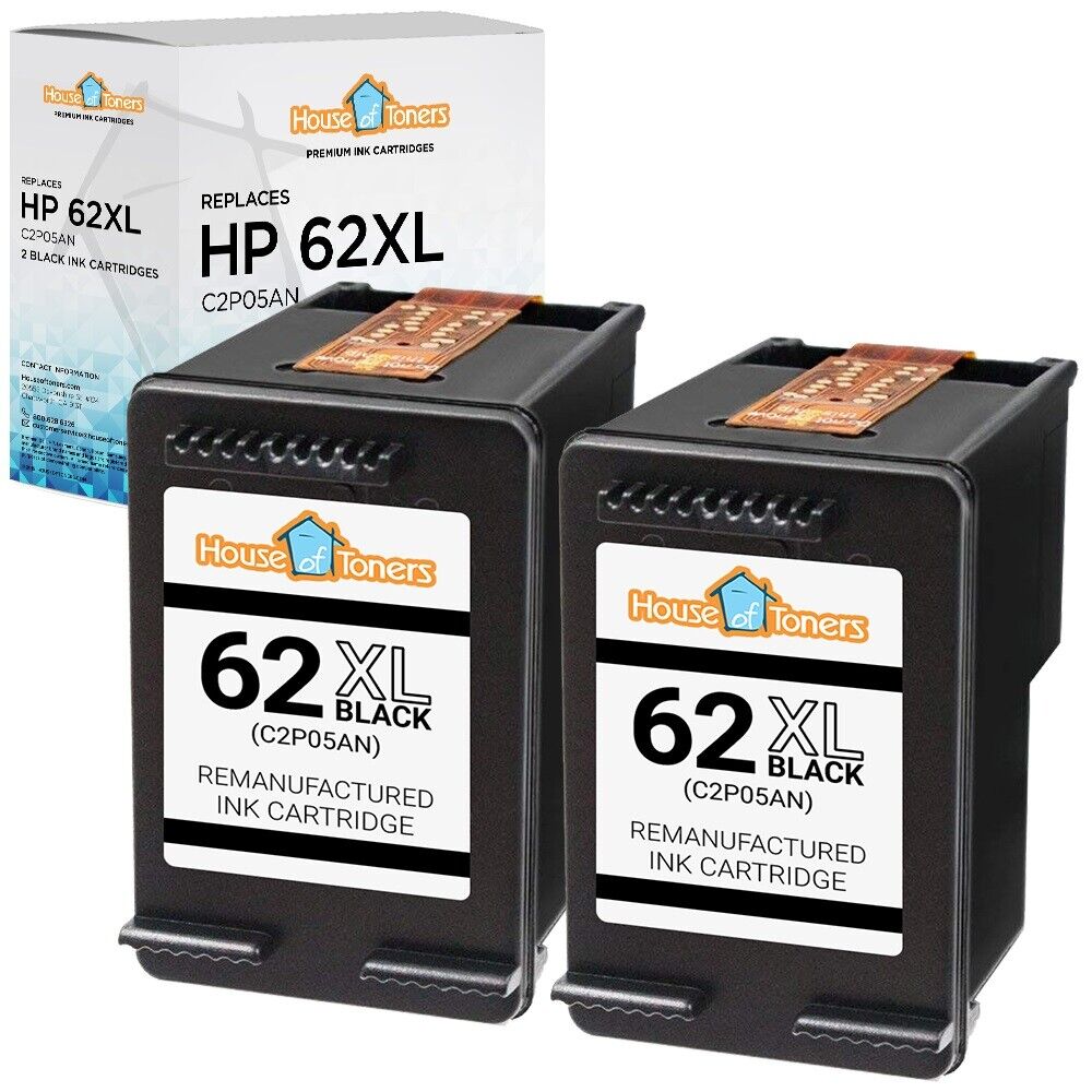 2PK for HP 62XL 2-Black Ink Cartridge ENVY 5646 5660 7640 7645 Series