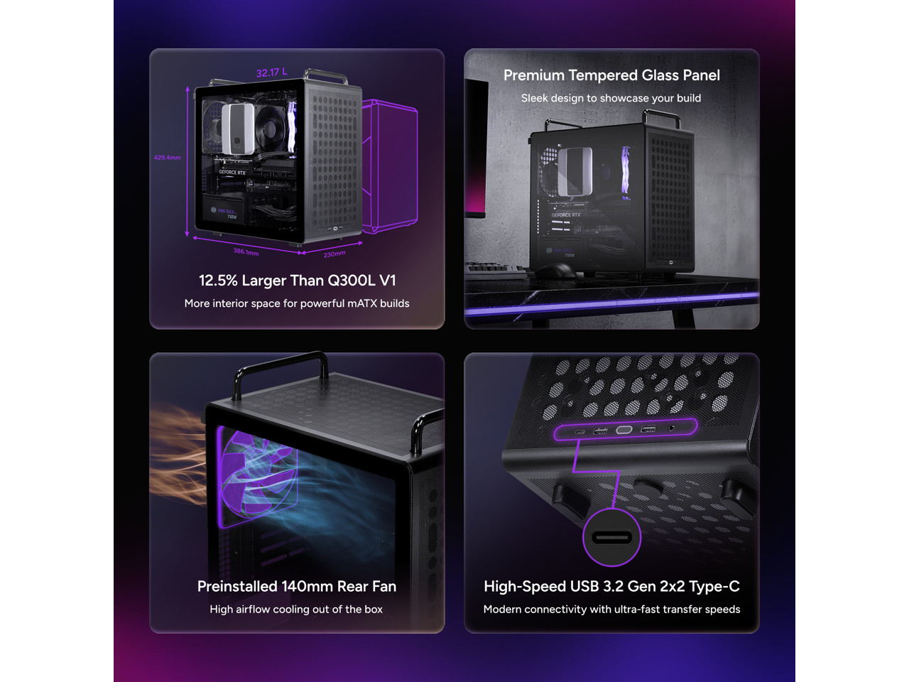 Cooler Master QUBE 340 Micro-ATX Compact -Tower PC Case - Customizable Modular