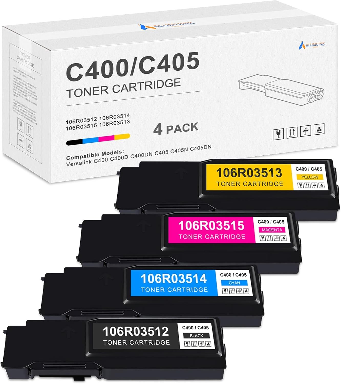Compatible w/ Xerox 106R03512-15 Toner Set VersaLink C400 C405 4-Pack High Yield