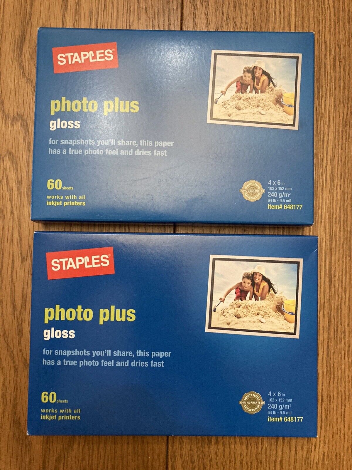 Two(2) STAPLES Photo Plus Gloss 4x6 Inkjet Printer Photo Paper 60 Sheets NEW