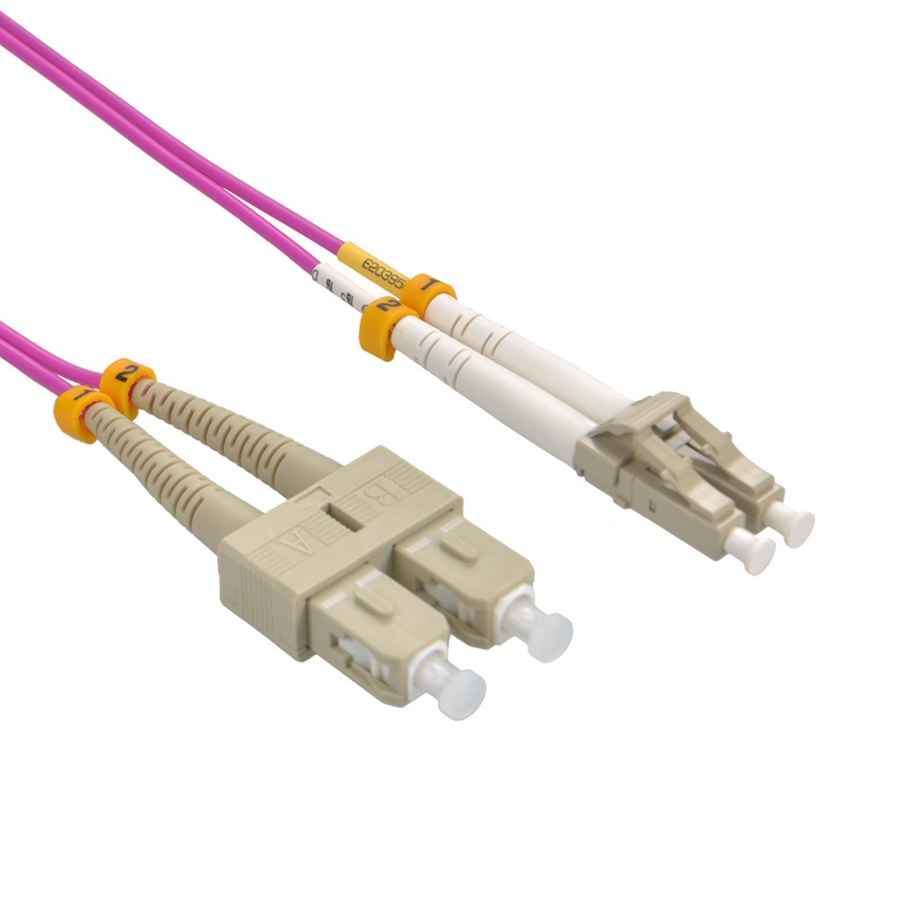 5 Pack of 1.5m LC/UPC SC/UPC OM4 Multimode Duplex Erika Violet Fiber Optic Patch