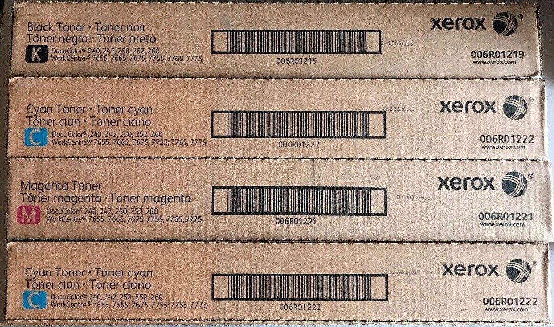Set of 4 Genuine Sealed Xerox 006R01219 006R01221 006R01222 Toners NO YELLOW