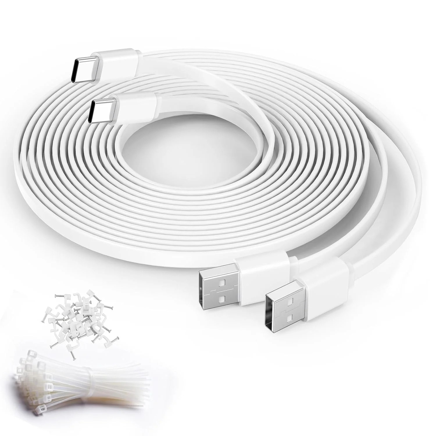 Flat USB A to USB C Extension Cable 10FT 2-Pack,Long Type C Extension Cable for