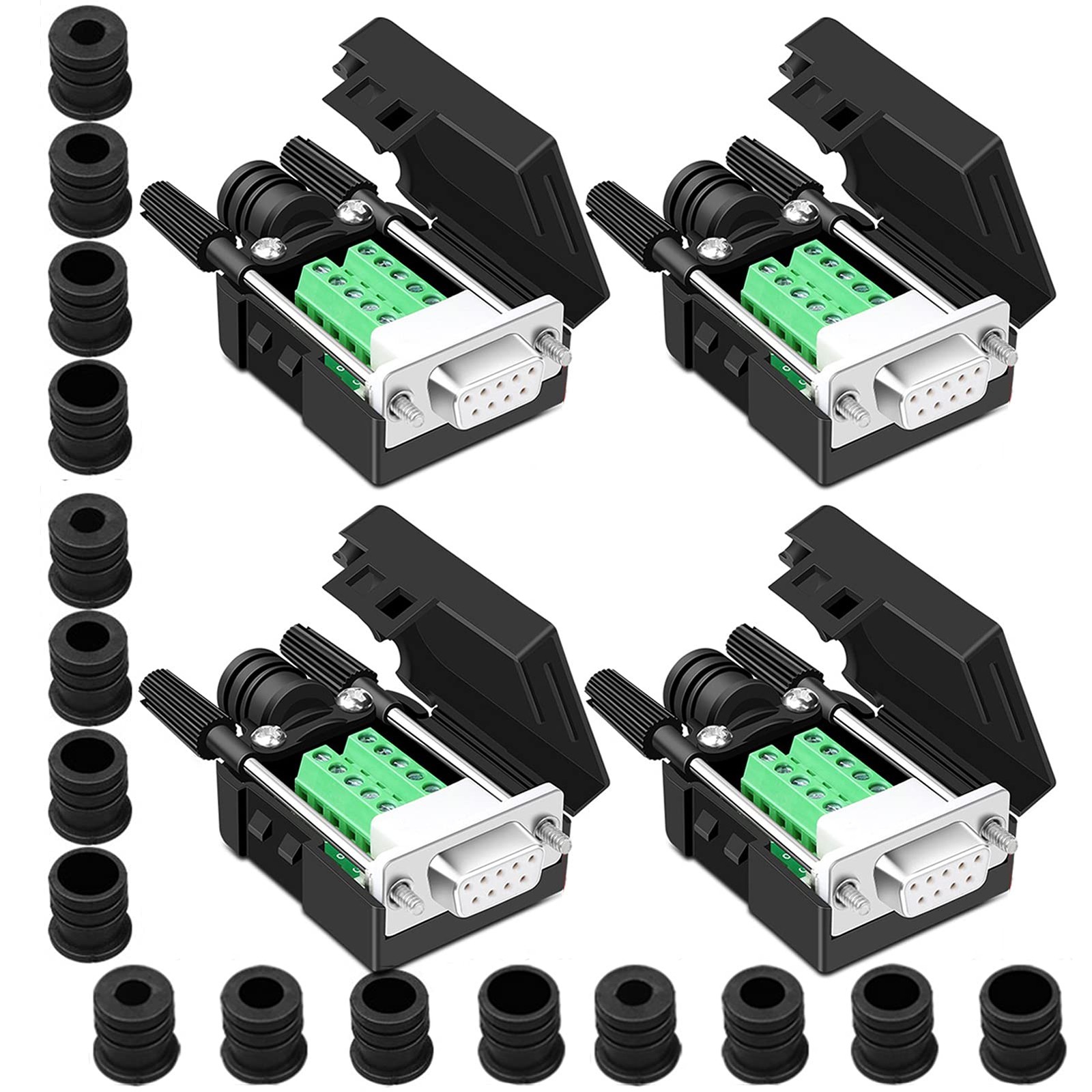 4PCS DB9 Female Breakout Connector,DB9 Solderless RS232 D-SUB Serial to 9-pin Po