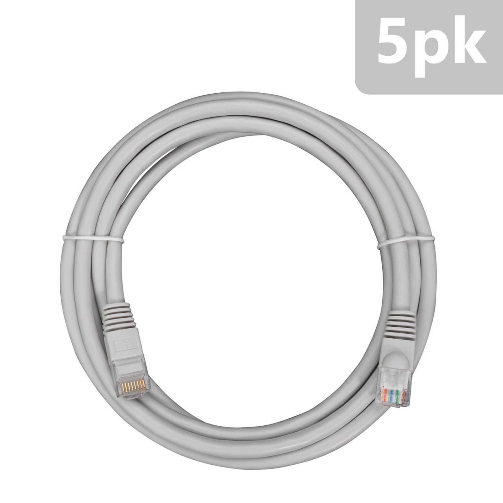 RJ45 Cat 5e Cat5e Network Cable - 7Ft - Gray - 5 pack