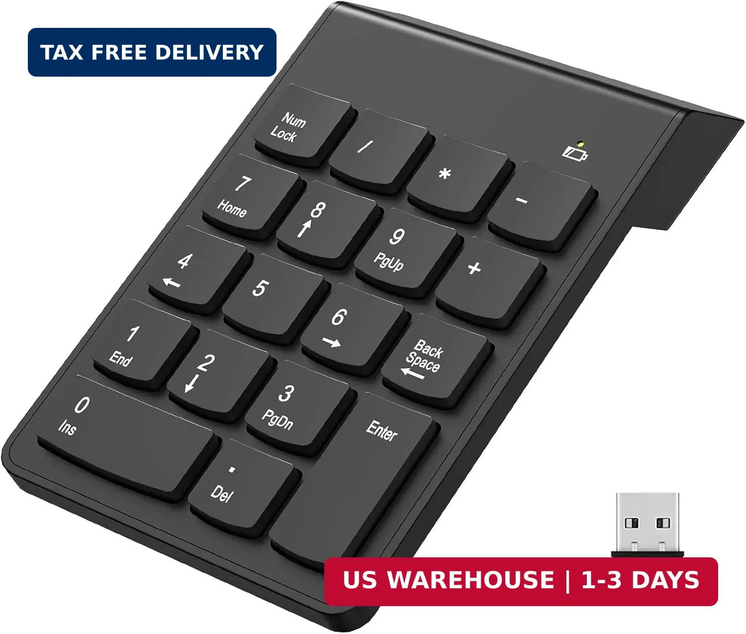 Wireless Number Pad, Portable Numeric Keypad 2.4G 18 Keys 10 Key USB Keypad for