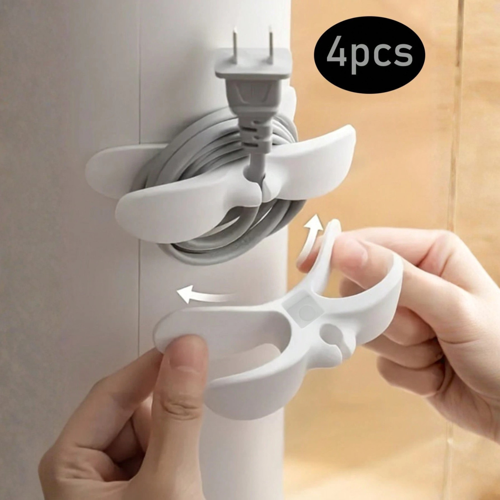 4Pc Appliance Cord Wrap Cable Organizer Winder for Kitchen Tidy Holder Clips ABS