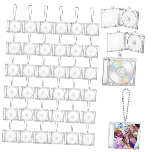 40 Pcs Mini Cd Keychain Album Cases with Mini CD, Plastic Cd Cases Clear DVD
