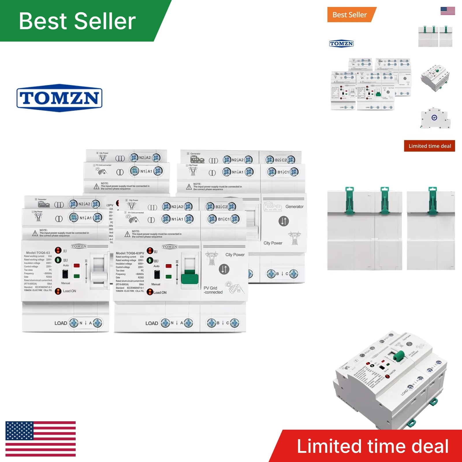Din Rail Dual Power Automatic Transfer Switch 2P 63A 230V PV Solar System ATS