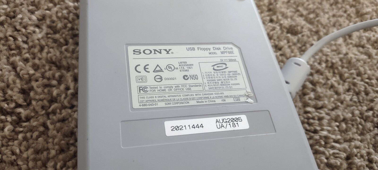 Sony USB Floppy Disk Drive 2X Speed FDD White Compact (MPF88E-UA)