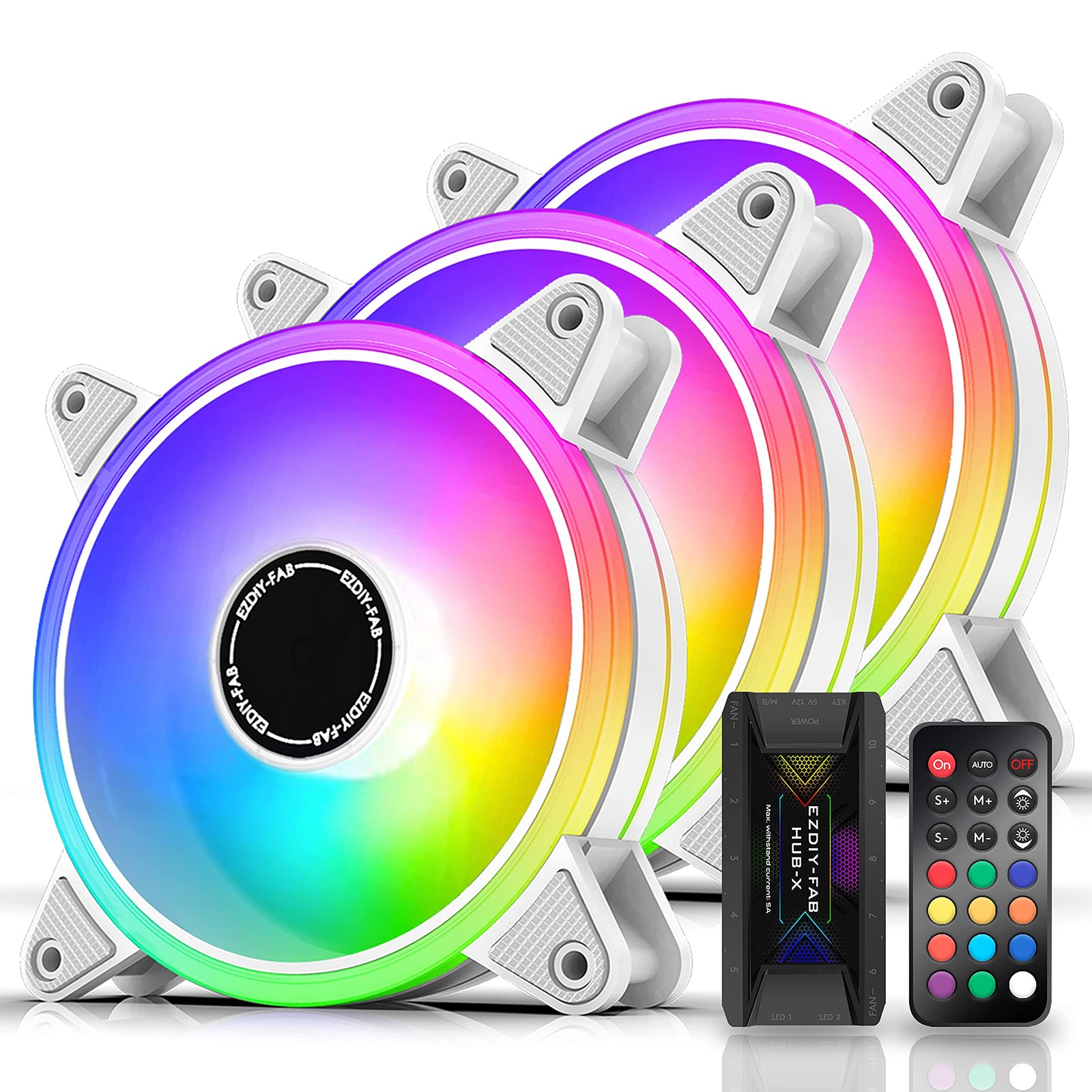 White Moonlight 120mm Rgb Case Fan With Fan Hub X And Remotemotherboard Aura Syn