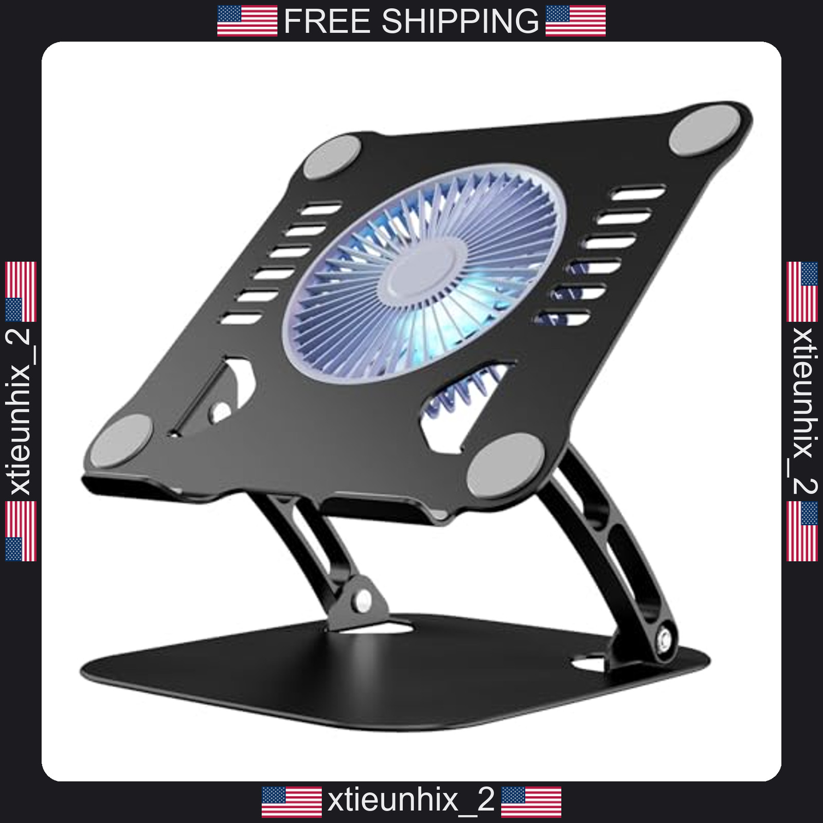 Laptop Cooling Stand with 3-Speed Fan, Adjustable Height & Angle, Black