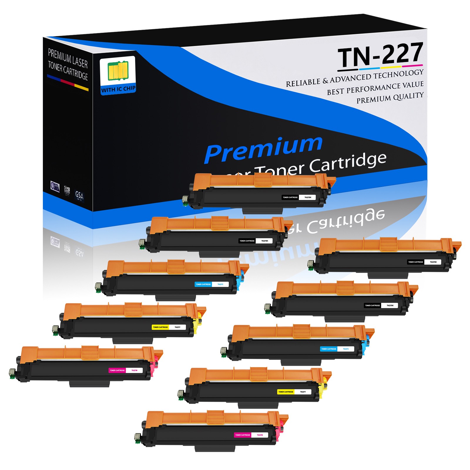 10PK TN227 BCMY Color Toner Cartridge For Brother HL-L3210CW MFC-L3770CDW W/Chip