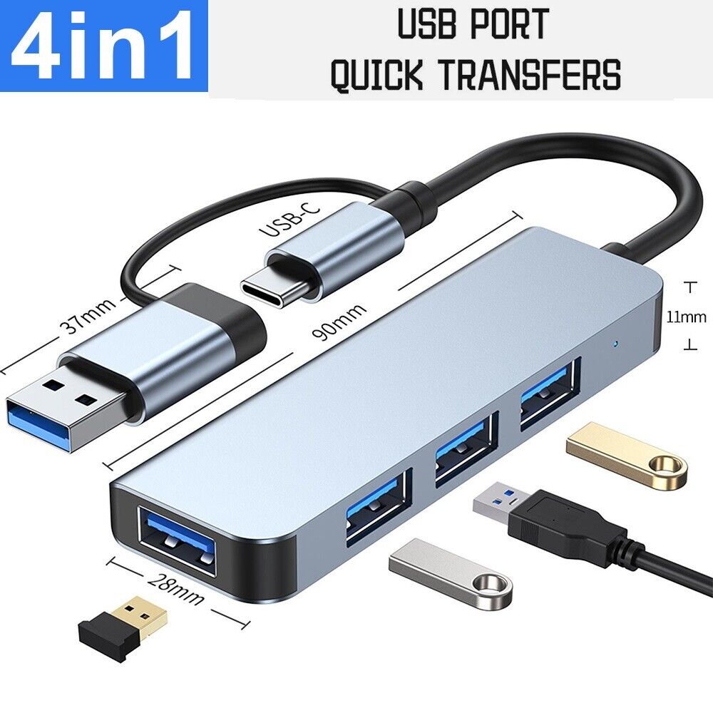 4 in 1 USB 3.0 Hub C Docking Adapter Extensions Station For PC Laptop Macbook