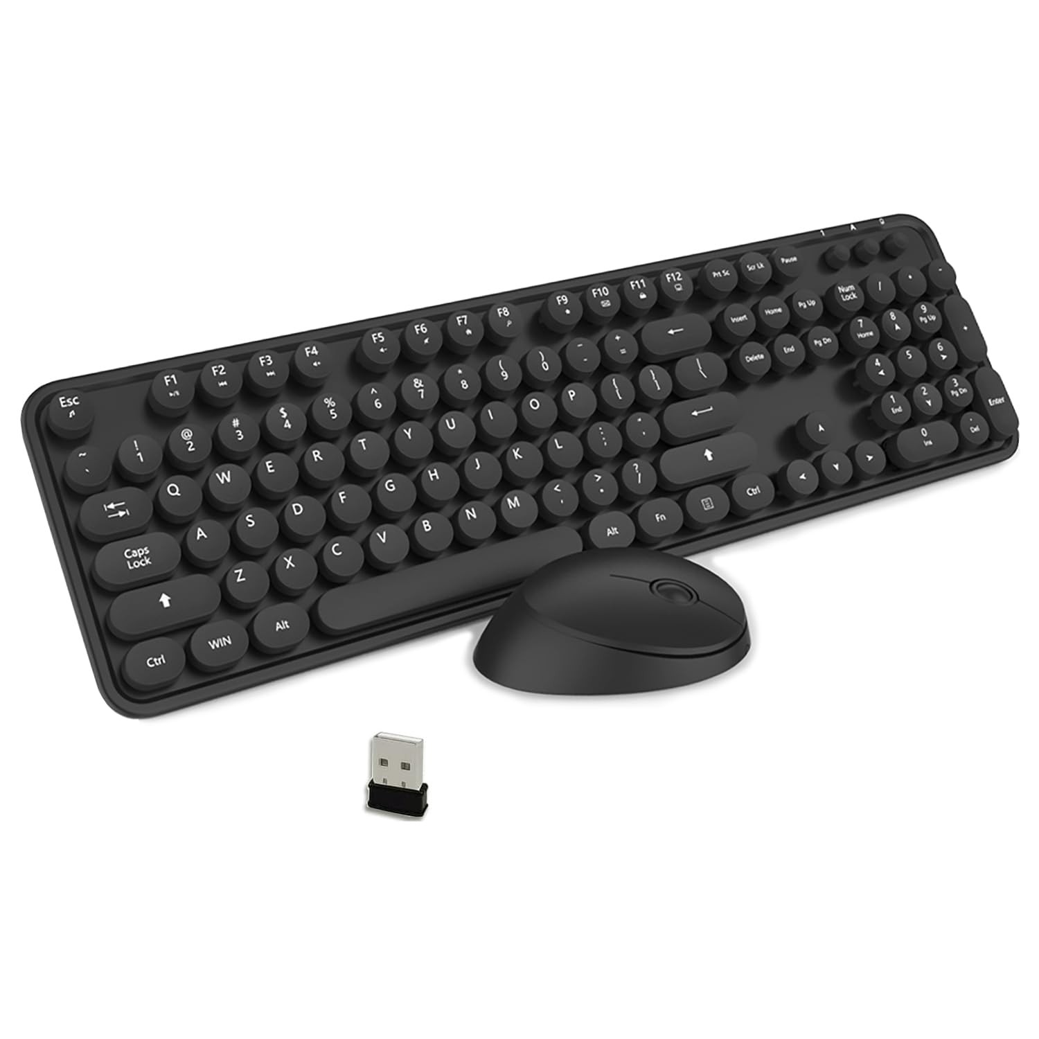 STIVIC Wireless Keyboard and Mouse Combo, Retro Style with Black