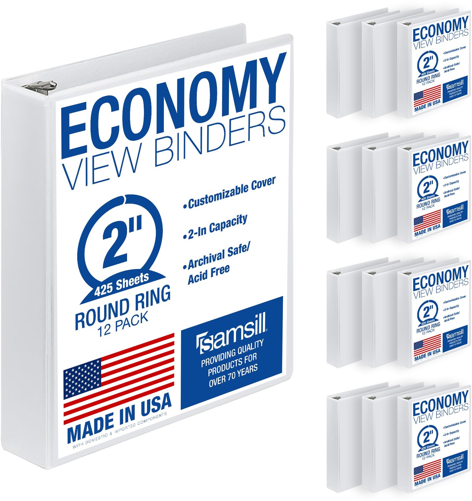 3 Ring Binder 2 Inch 425 Sheet Capacity Round White 12 Pack Samsill Binders View