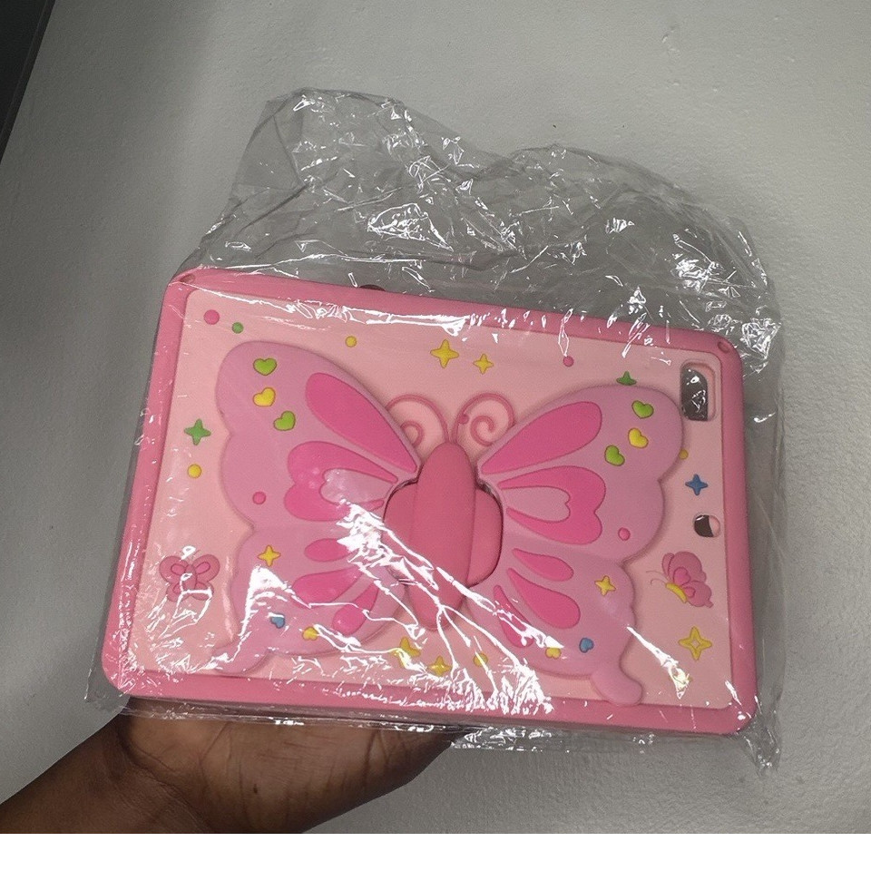 Pink Butterfly Protective Shell Silicone Gel Rubber Tablet Case for Kids