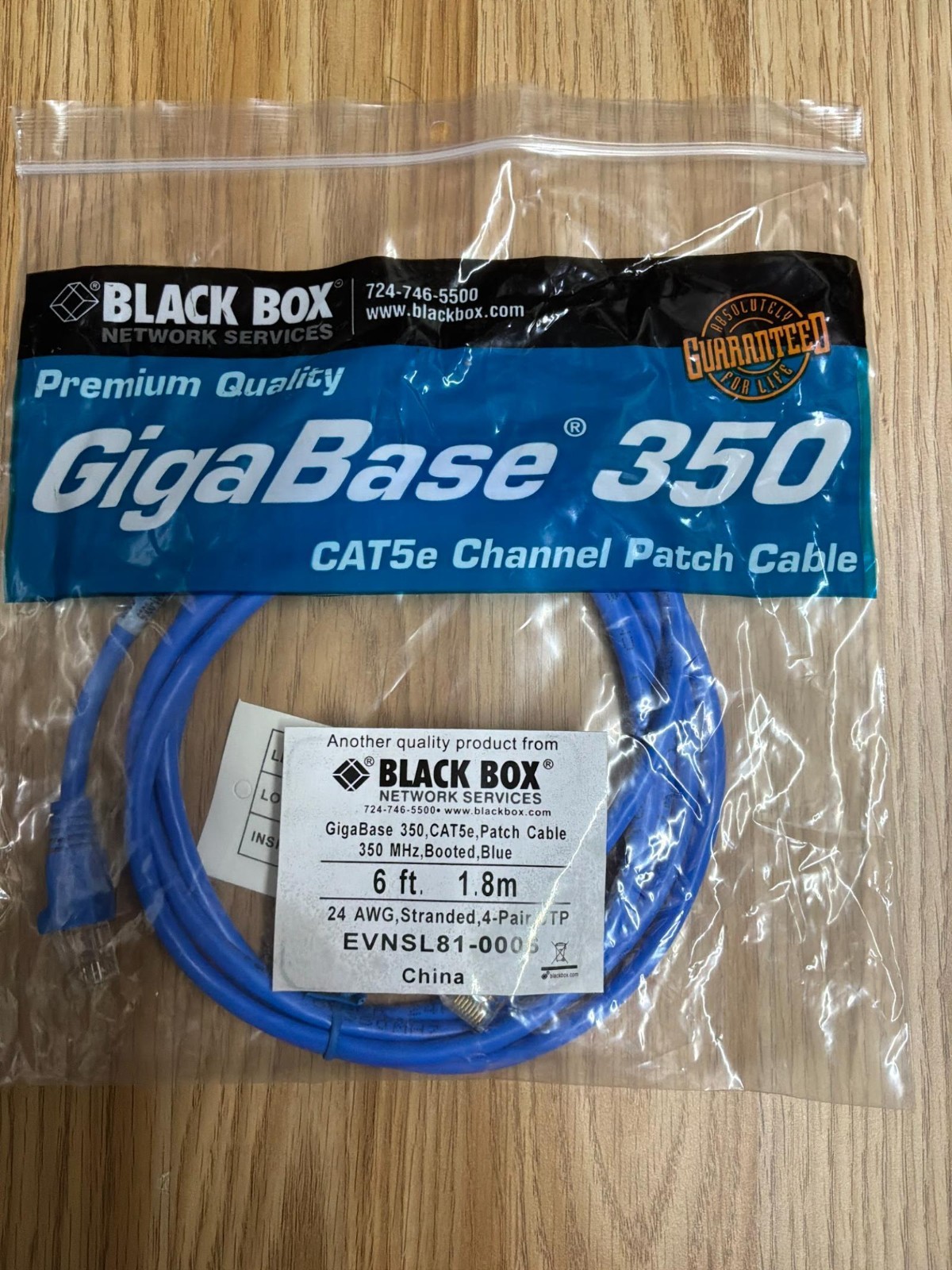 Black Box GigaBase 350 CAT5e Ethernet Patch Cable 6ft Blue RJ45 EVNSL81-0006 