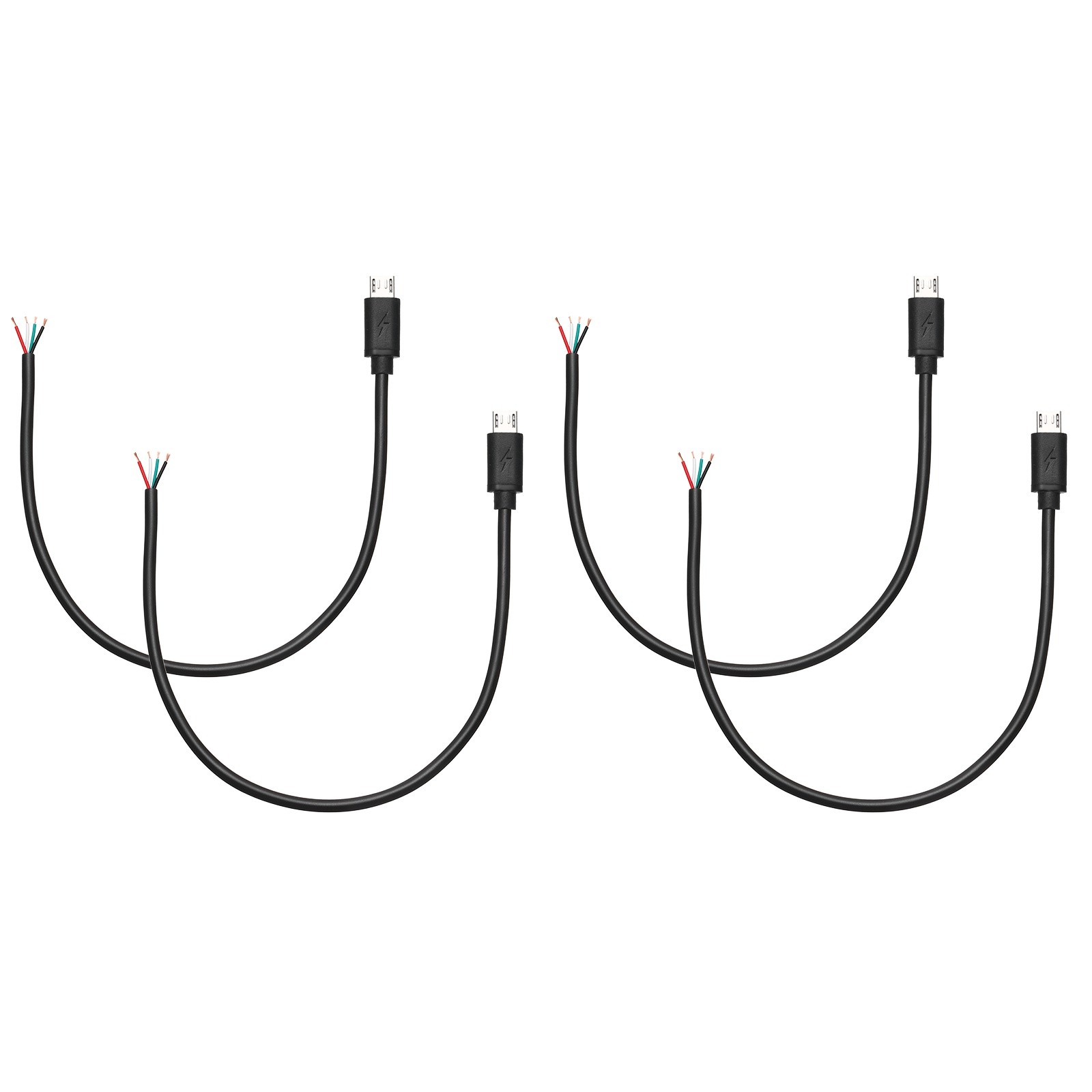 4Pcs 24AWG x 2C+28AWG x 2C 5V 2.4A 0.82Ft Micro USB Pigtail Cable, Black