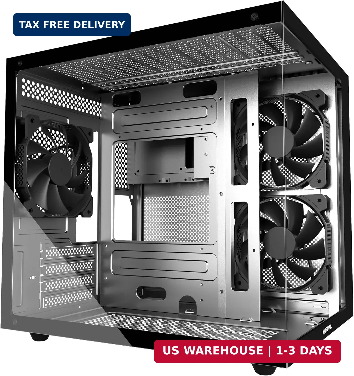 MOROVOL MATX PC Case,270° Panoramic Tempered Glass Panel Gaming PC Case,3 Fans P