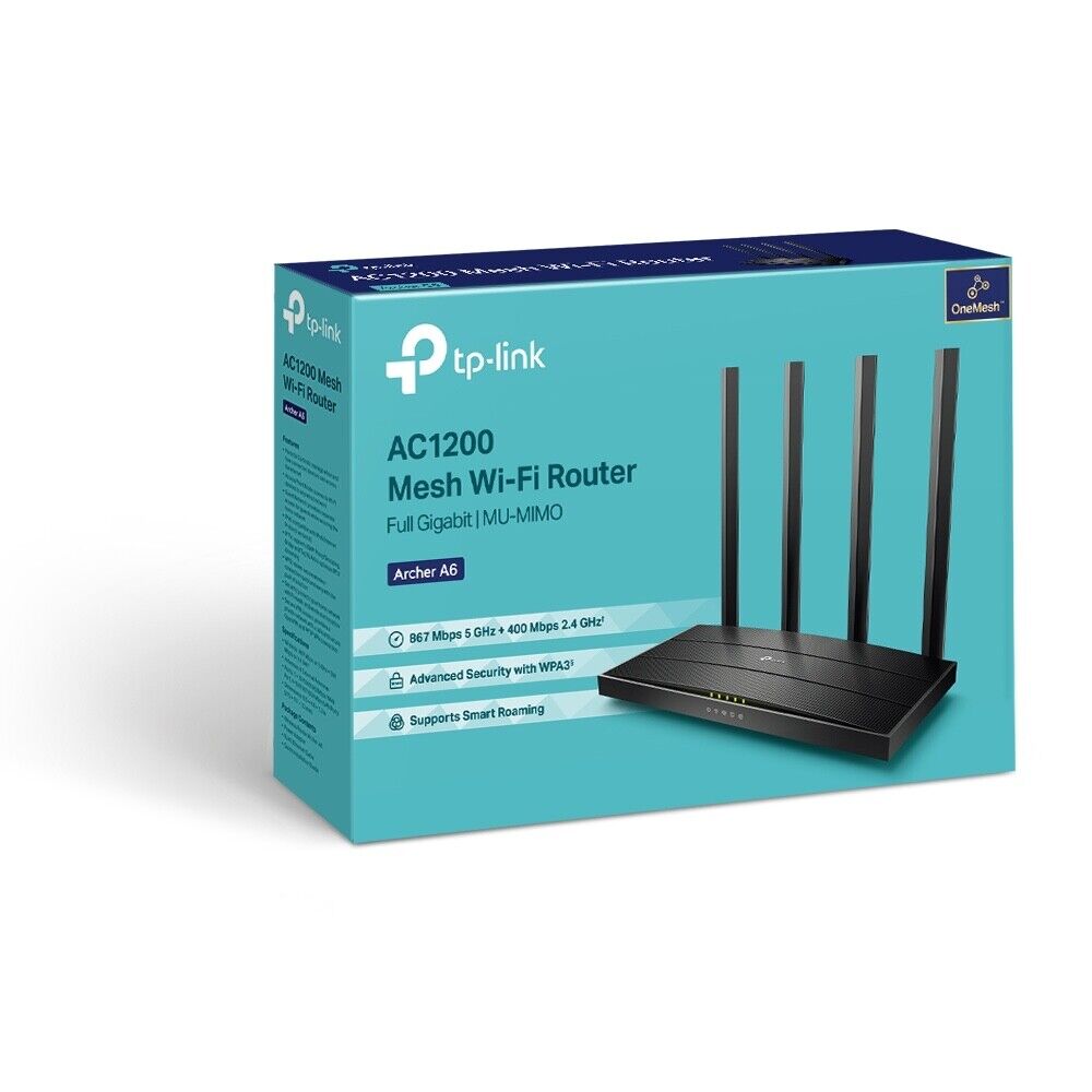 TP-Link AC1200 Archer A6 Wireless Gigabit Router 867Mbps @ 5GHz 400Mbps @ 2.4GHz