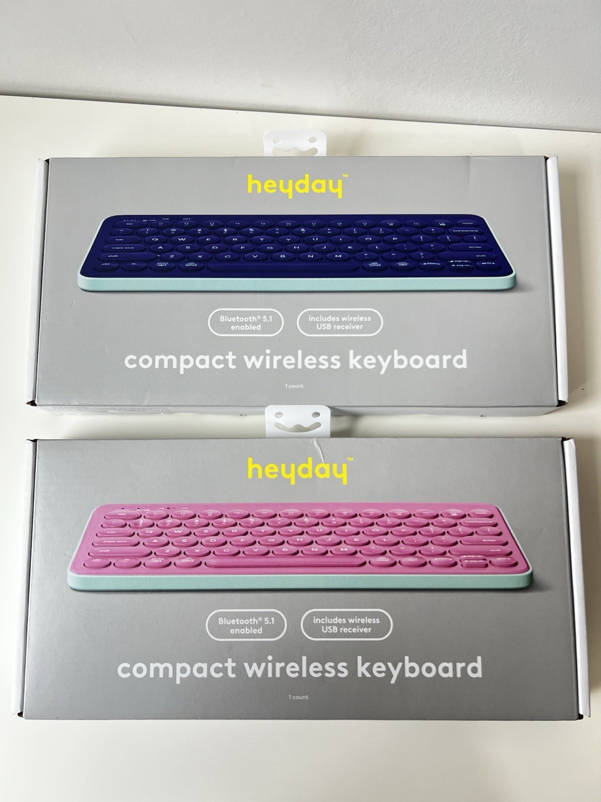 2-Pack HeyDay Compact Wireless Keyboards Bluetooth USB Receiver Dusk & Pink New