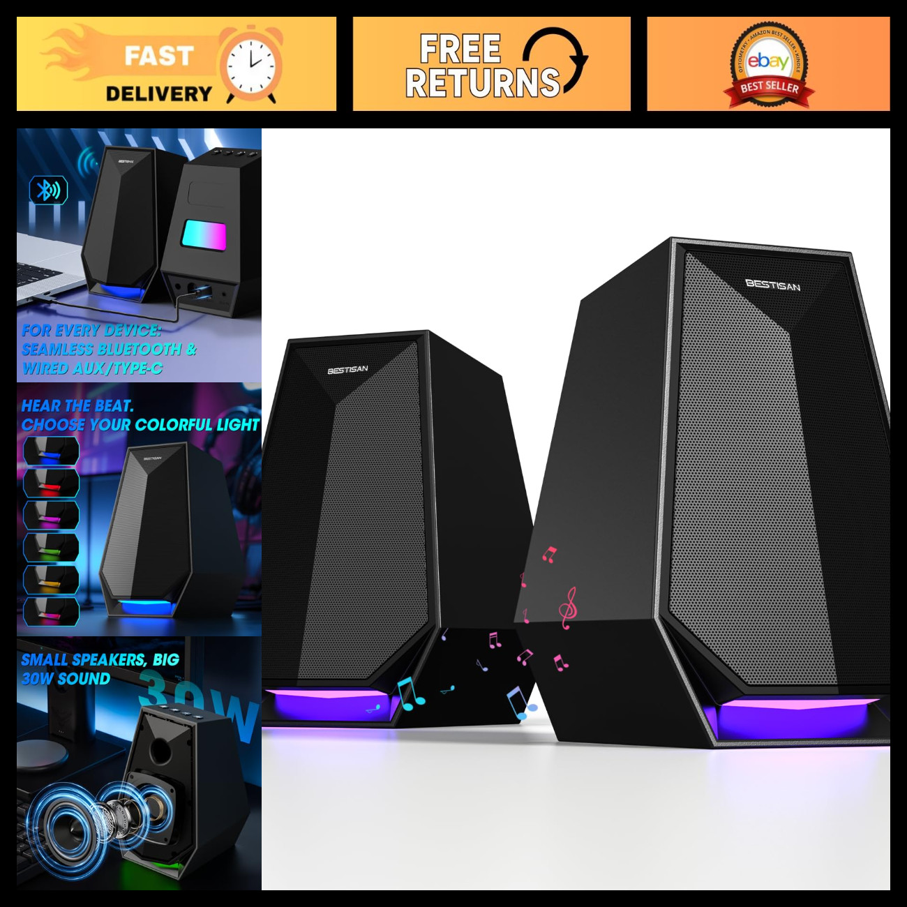 High-Quality Computer Gaming Speakers for Desktop PC - Enhanced Sound & Bass