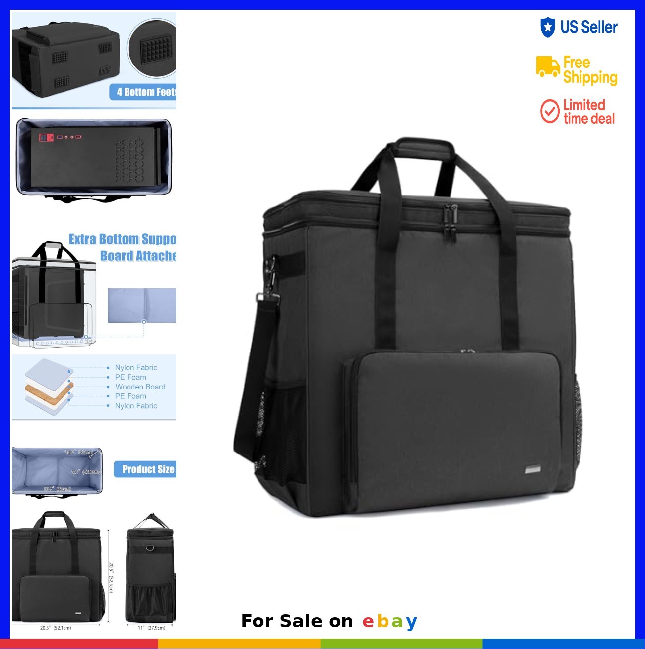 PC Travel Case Double Layer Desktop Tower Bag 19.7 Inch Water Resistant Nylon