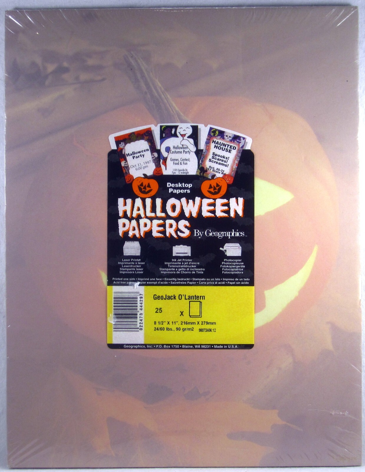 SEALED GEOGRAPHICS "Halloween Papers" 25 Count GeoJack O'Lantern 8 1/2" x 11"