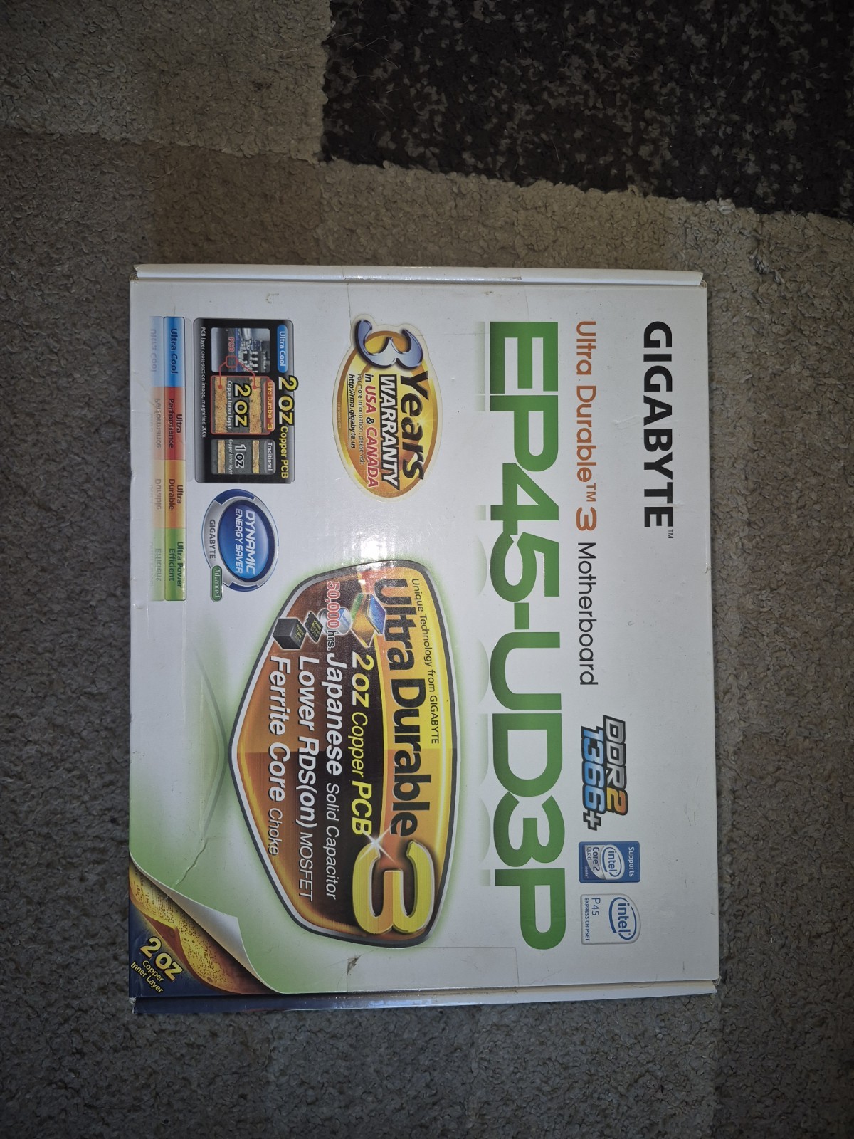Gigabyte Technology GA-EP45-UD3P, LGA 775/Socket T, Intel Motherboard As Is