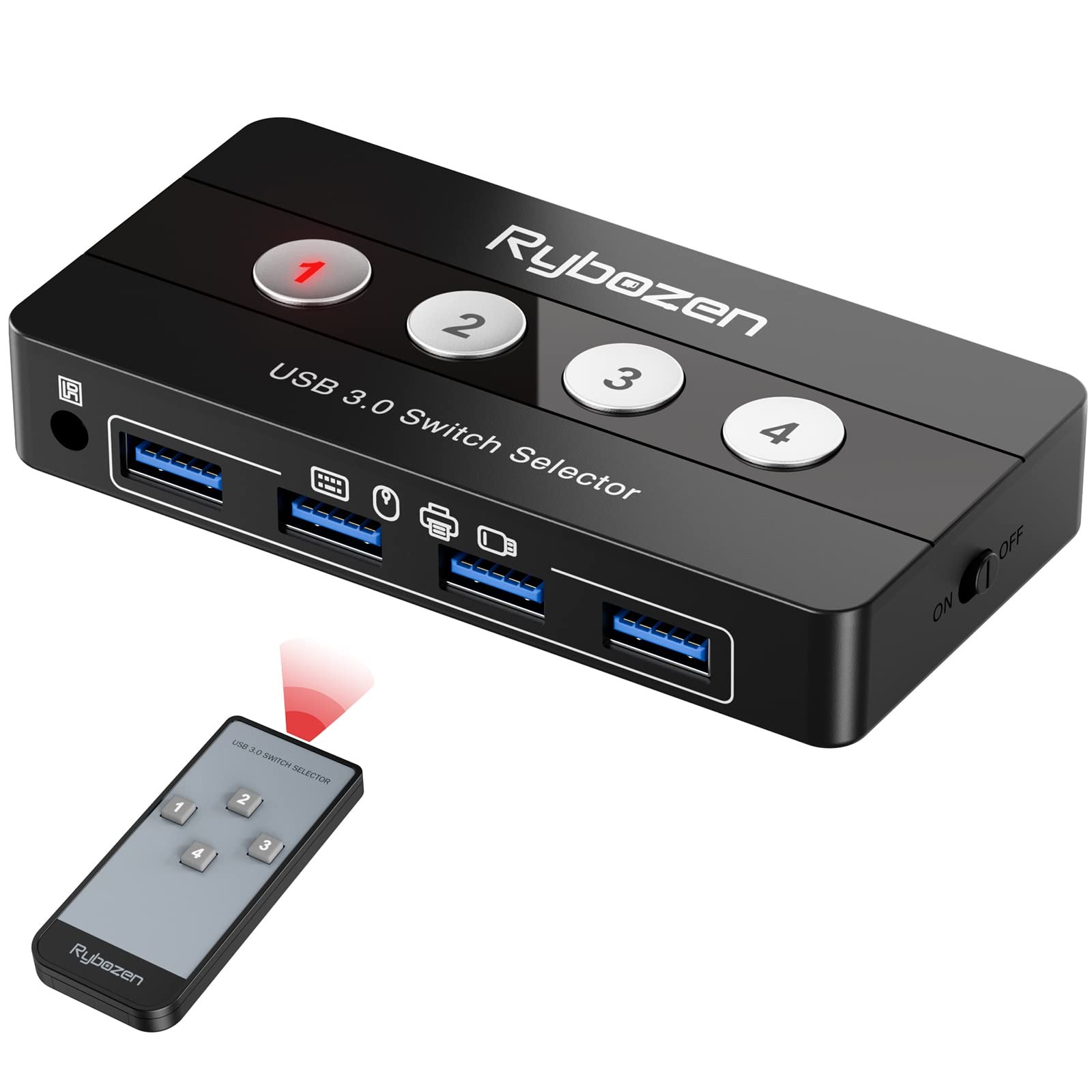 USB 3.0 Switch Selector, 4 Port KVM Switch USB Peripheral Switcher Box, 4 Com...