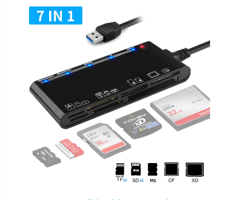 7-IN-1 USB 3.0 Memory Card Reader High-Speed Adapter for Micro SD SDXC CF SDHC