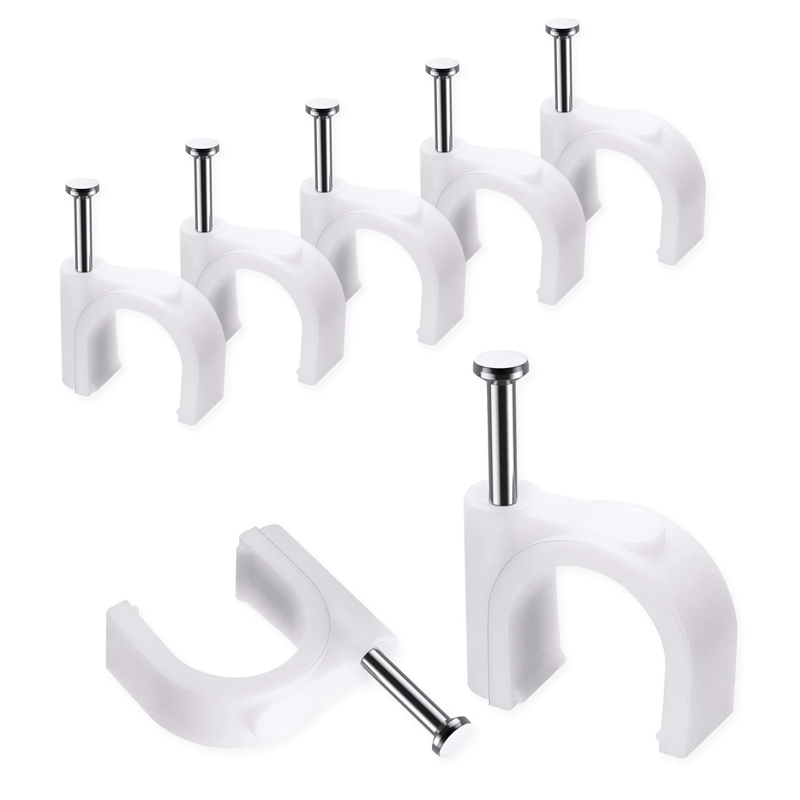 100 Pcs 10mm Cable Clips with Steel Nails, Wire Management Organizer Coax White