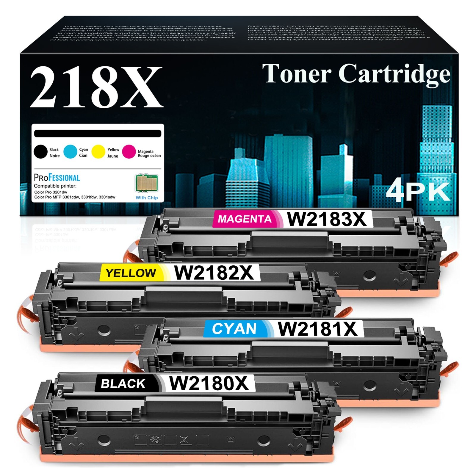 Compatible HP 218X Toner Cartridge with Chip 4PK for Pro MFP 3301/3201 Series