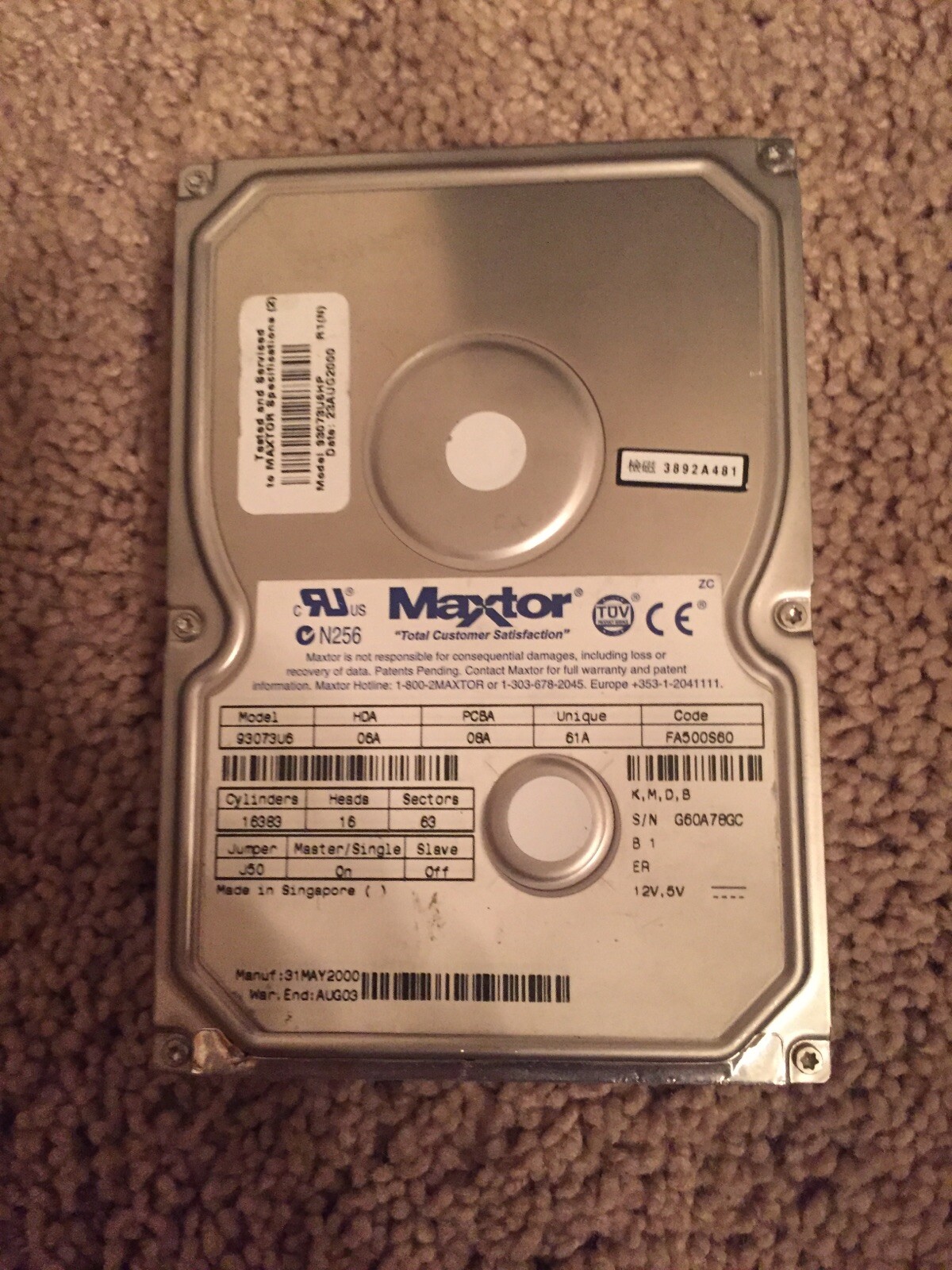 Maxtor 92049U6 - 20.4GB 7.2K ATA/66 3.5" 2MB Cache Hard Drive