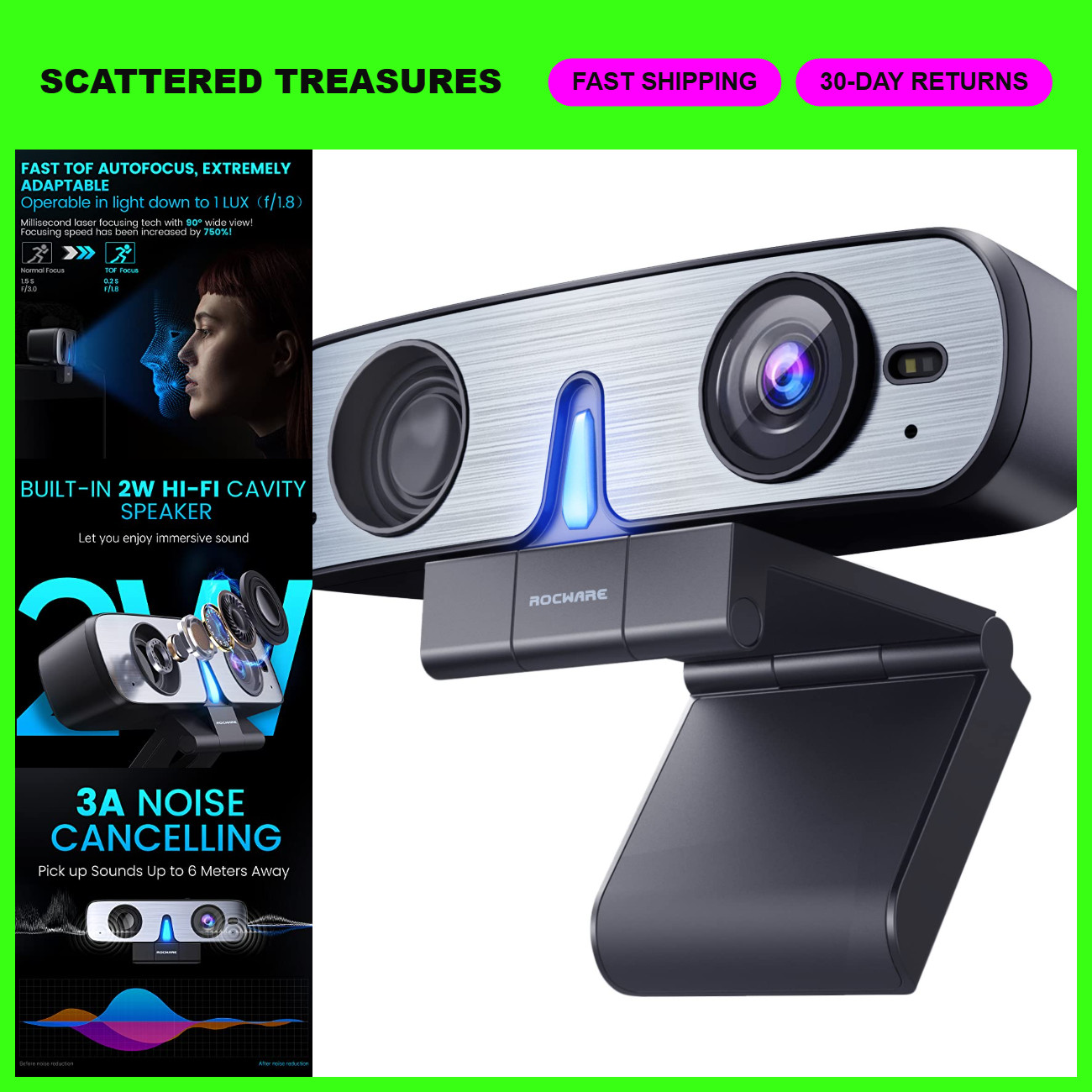 2K HD Webcam with Noise Reduction Mic, 4X EPTZ, Privacy Cover, Auto-Focus for Zo