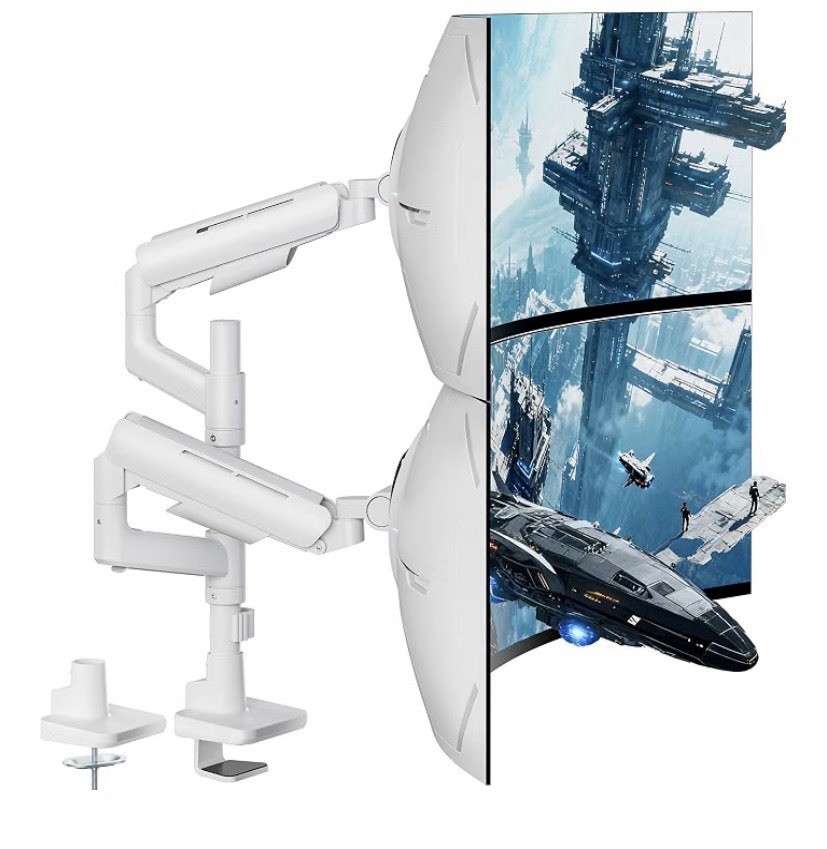ARES WING Dual Monitor Mount for 17-49 Inch Screen, White Ultrawide Heavy Duty