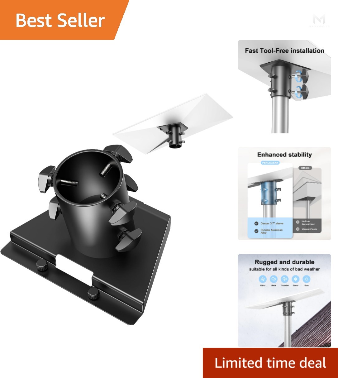 Tool-Free Installation Pipe Adapter for Starlink Gen 3, 4, & 4X Dishes in Black