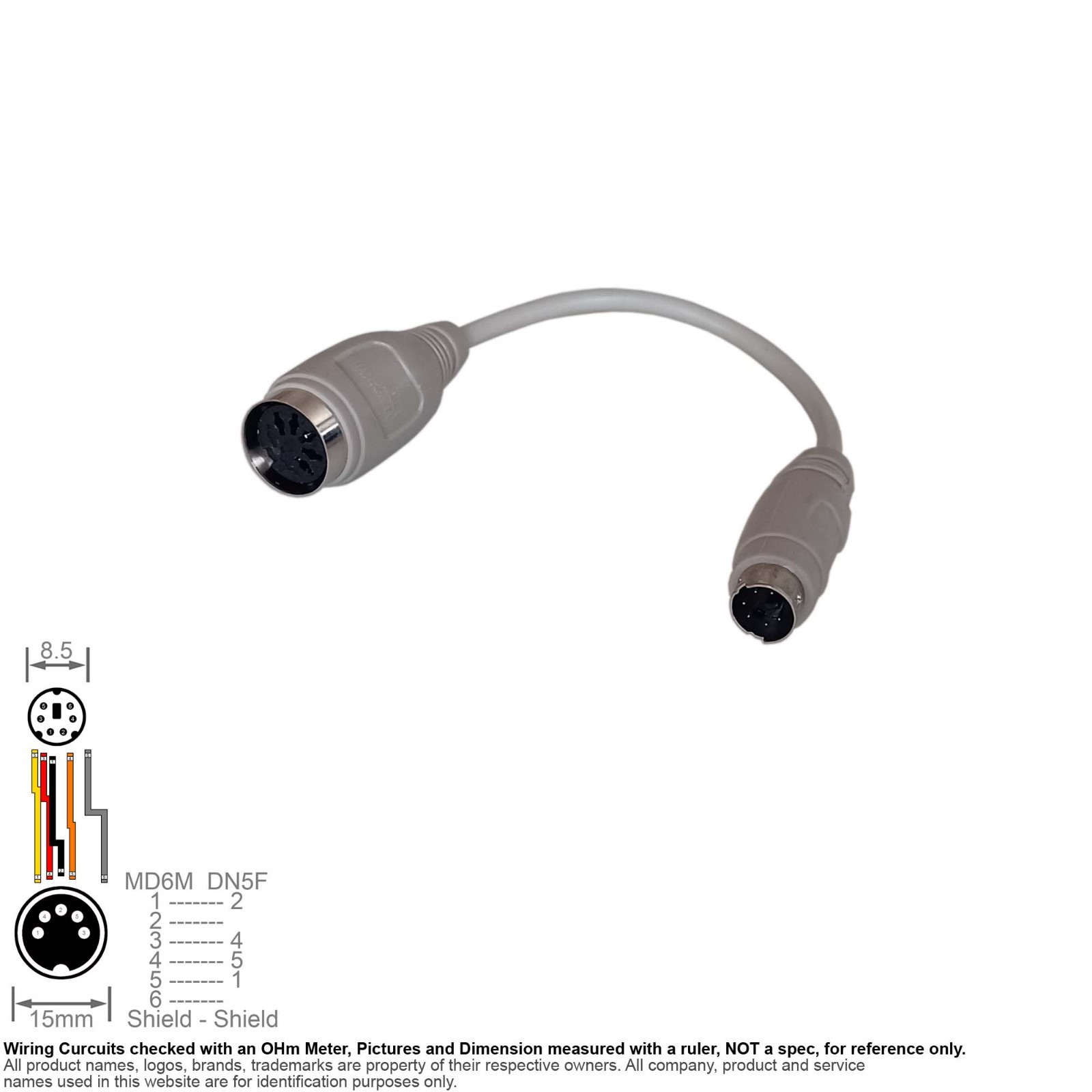 Adapter DIN 5-Pin Female Mini-Din 6-Pin Male  7.5" AT Keyboard PS2 Port System