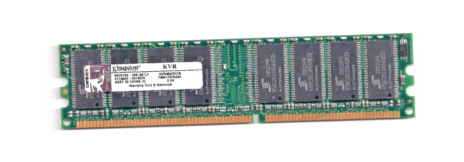 1 Kingston KVR400/512R PC 512 MB DDR RAM 2.6V  740617076349