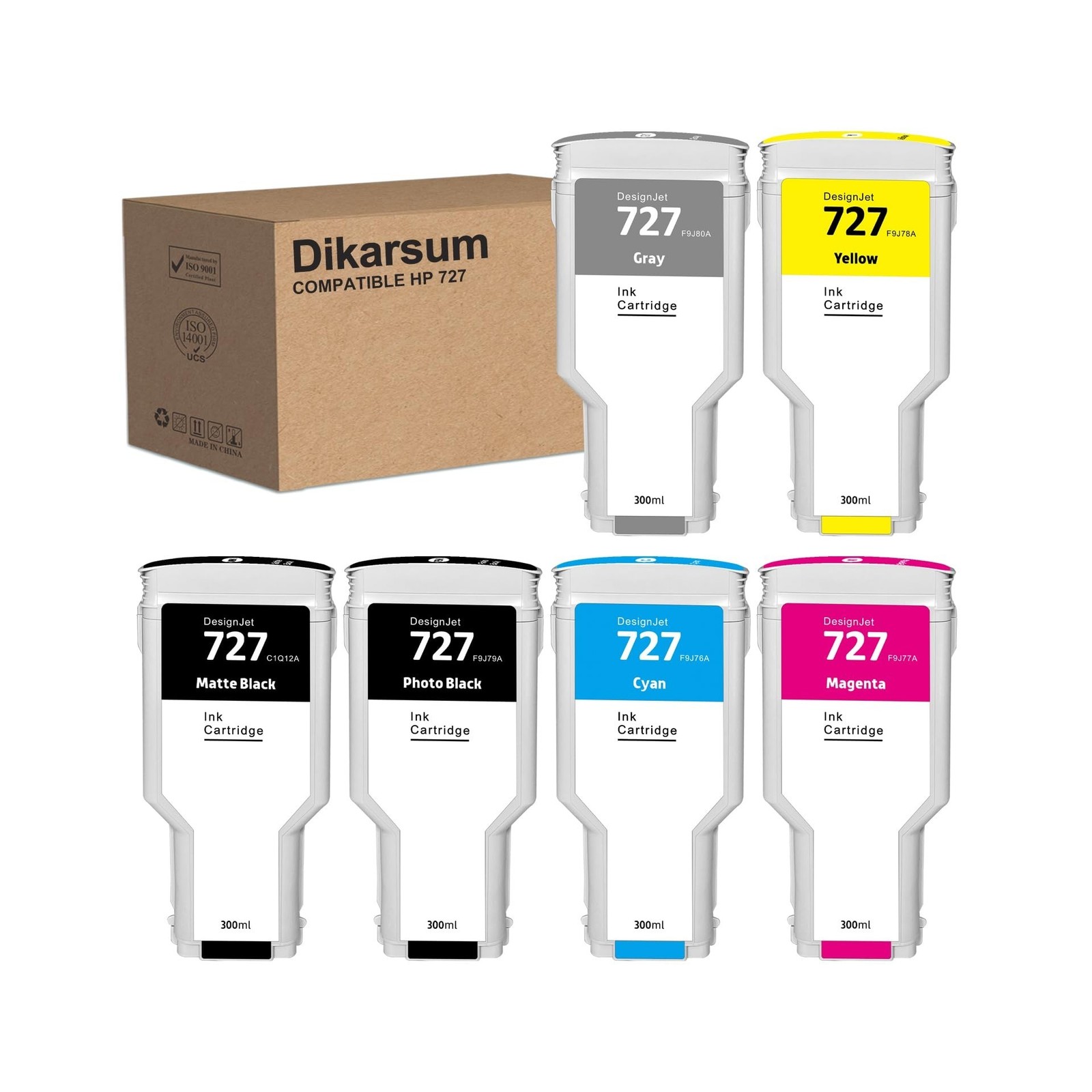 Compatible HP727 Ink Cartridge C1Q12A F9J79A F9J76A F9J77A F9J78A F9J80A for ...