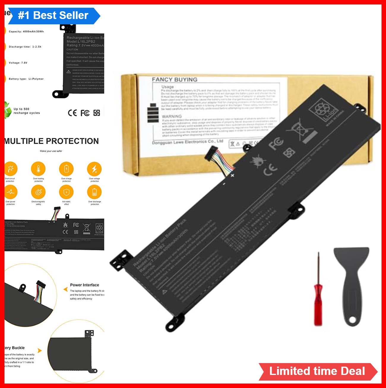 Laptop Battery 7.5V 30Wh 2 Cell Lithium Ion Rechargeable Replacement for