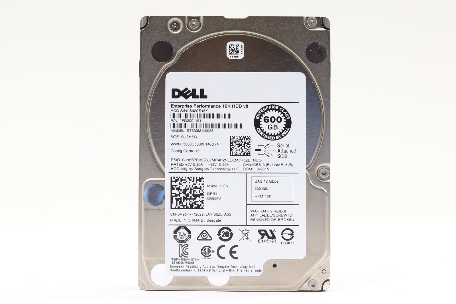 Dell ST600MM0088 600GB 2.5" 12Gb/s 128MB 10K RPM SAS HDD Dell P/N: 0R95FV Tested