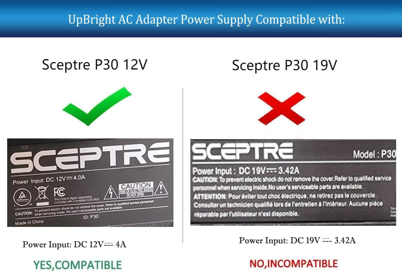 AC Adapter For Sceptre P30 C305B-200UN1 FUN200W FUN200W1 200UN1T 200UN1T.1 C30