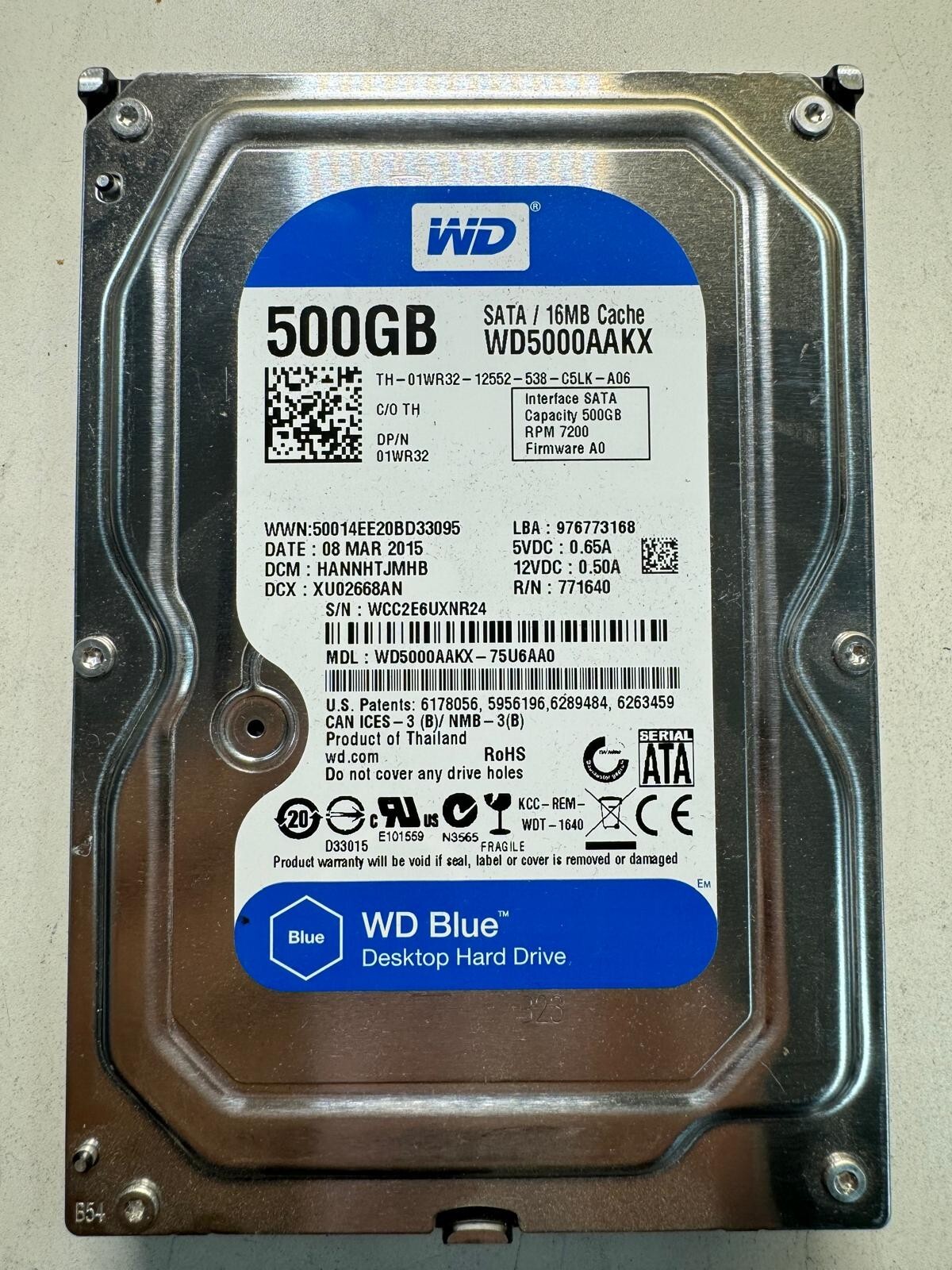 WD WD5000AAKX-75U6AA0 01WR32 500GB SATA 3.5" 7200 RPM 16MB Cache HDD