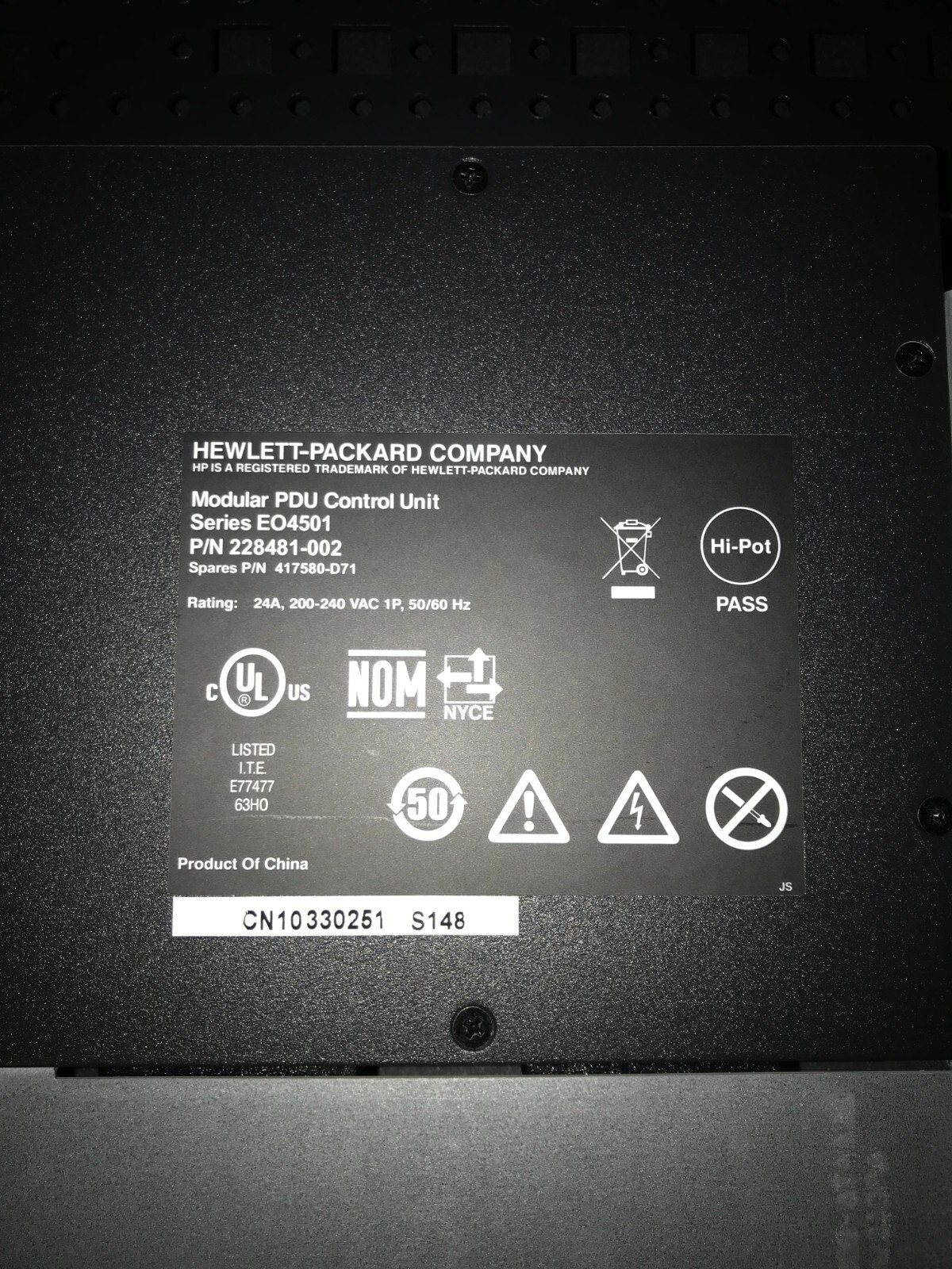 HP CONTROL UNIT EO4501 and EO4500 PDU P/N 228481 -001, 417580-D71