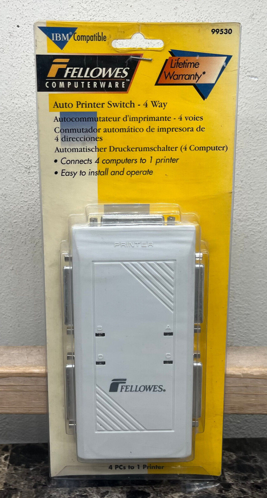 Fellowes Computerware Auto Printer Switch 4 Way Parallel Cable Model 99530 NEW