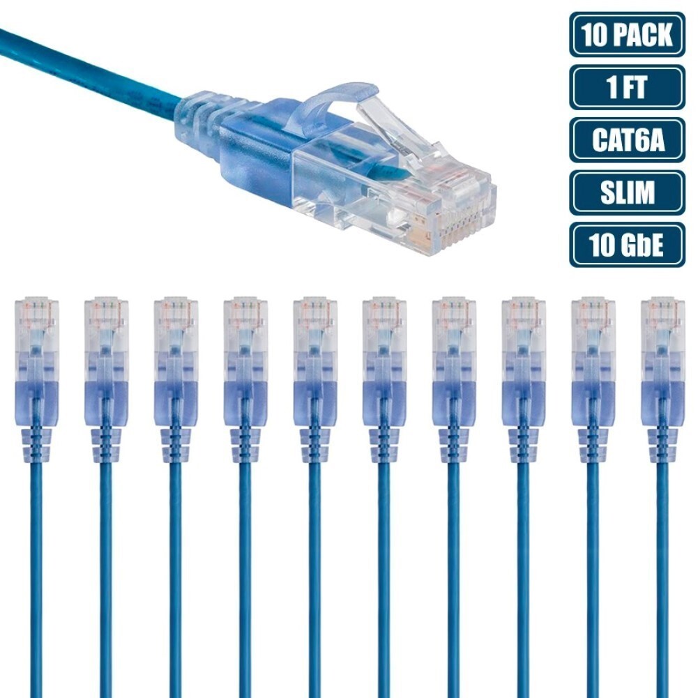 10x 1FT CAT6A RJ45 Ethernet LAN Network Patch Cable Slim Cord Router 30AWG Blue